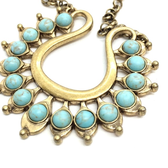 !!soLD!! PREMIERE DESIGNS LOTUS NECKLACE TURQUOISE BRASS GOLD TONE - Picture 6 of 13